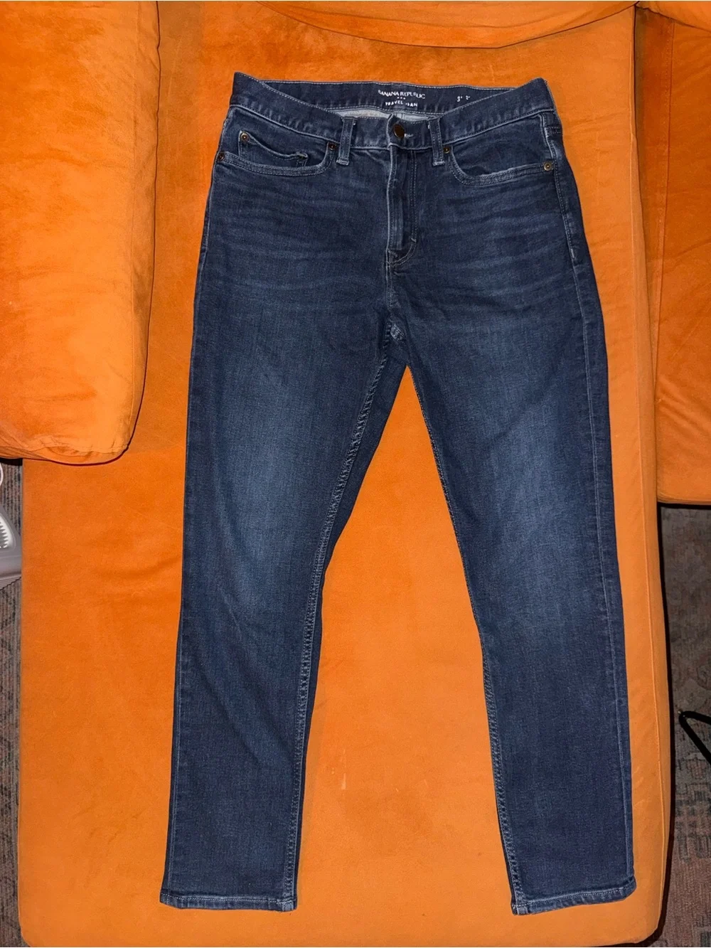 Men's Banana Republic Dark Blue Distressed, “Traveler Jean” Size 31x30